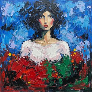 Monolith Of Cobalt Shadows: A Singular Study In Melancholic Impasto And Crimson Grace — Christian Noiret, Contemporary Abstract