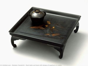 Meal Table And Bowl With Design Of Sagittaria In Makie. — Makioka Tomokichi, Japanese Traditional Art