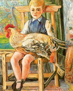 Boy Sitting With A Hen On His Lap — Rafael Zabaleta Fuentes