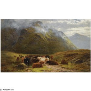 Highland Cattle Resting Near Buchal Etive, Glen Coe — Louis Bosworth Hurt