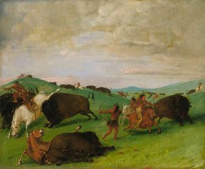 Buffalo Chase, Bulls Making Battle With Men And Horses — George Catlin