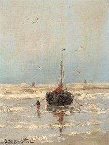 Fishermen And Boat On The Beach — Gerhard Arij Ludwig Morgenstje Munthe