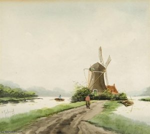 Dutch Scene With A Windmill — Paul Joseph Constantine Gabriel