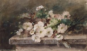 Hollyhock Stems On A Stone Table — Margaretha Roosenboom