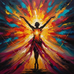 A Singular Ascent: Echoes of Ecstasy in Saturated Luminous Radiance.