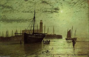 The Lighthouse At Scarborough — John Atkinson Grimshaw