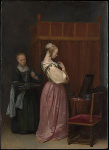 A Young Woman At Her Toilet With A Maid — Gerard Ter Borch The Younger