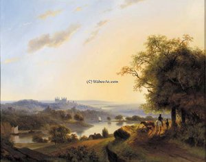 Rhenish Landscape With Travellers On A Sandy Track And A Castle In The Distance — Nicolaas Johannes Roosenboom