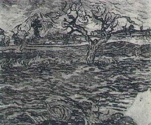 Landscape With Olive Tree And Mountains In The Background — Vincent Van Gog, Post-impressionism