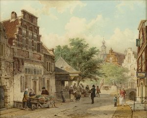 A View In A Street, Culemborg, With A Blacksmith At Work — Cornelis Springer