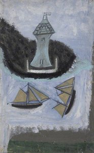 Lighthouse And Two Sailing Ships (recto) — Alfred Wallis, Naive Art