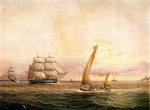 Two American Naval Vessels Entering Harbor — James Edward Buttersworth, 19th Century Marine Painting