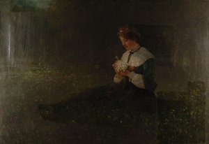 Jeune paysanne assise dans l'herbe