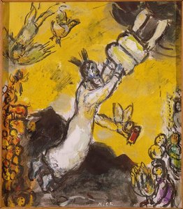 Moses Receiving The Tablets Of Law — Marc Chagall, Surrealist Naive Art
