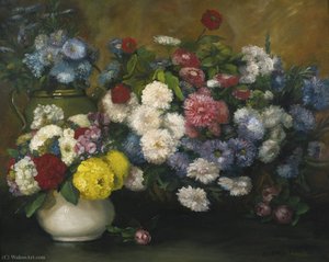 Flowers in three vases