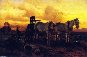 Gathering Pumpkins at Sunset