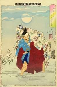 Omori Hikoshichi Encountering A Demon — Tsukioka Yoshitoshi, Ukiyo-e