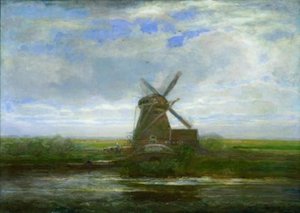 Oostzijdse Mill With Panoramic Sunset, Mill At Center — Пит Мондриан