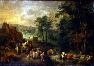 Wooded Landscape With Peasants And Waggons_2 — Theobald Michau