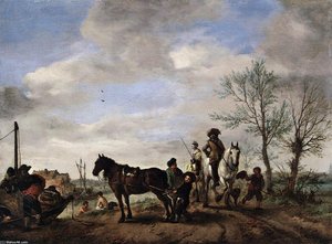 A Man And A Woman On Horseback — Philips Wouwerman