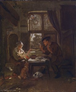 Family scene in front of an open window