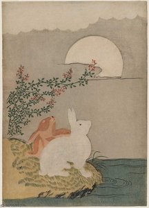 Hares And Autumn Full Moon — Suzuki Harunobu