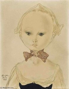 Portrait De Jeune Fille Au Noeud Rayé — Léonard Tsuguharu Foujita