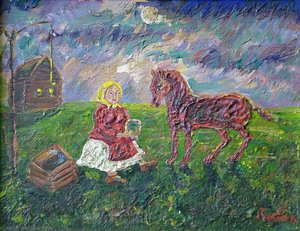 A Girl Watering Horse — David Davidovich Burliuk