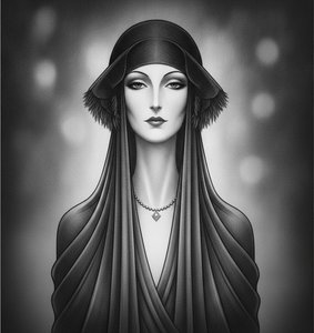 Monochrome Portrait In Feathered Cloche And Cascading Drapery — Valentin Laurent De Courcey
