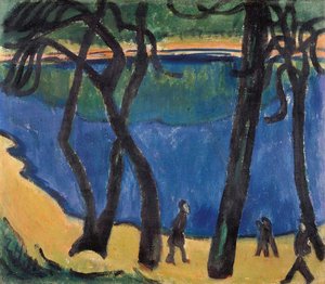 Walkers Along The Grunewald Lake — Erich Heckel, Expressionist Landscape