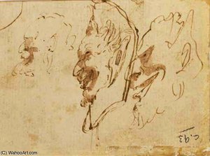 Trois Têtes De Satyres De Profil À Gauche — Giambattista Tiepolo, Rococo