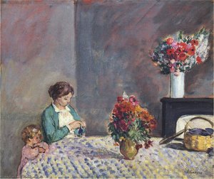 Woman And Child Seated At A Table — Henri Lebasque