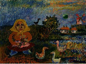 Woman With Three Ducks — David Davidovich Burliuk