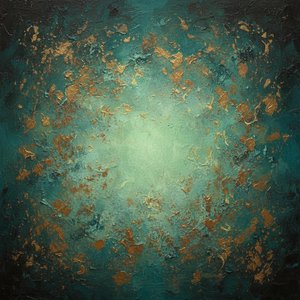 Ethereal Radiance Of Gilded Fragments Amidst A Deeply Textured Cyan Abyss — David Moreau, Plaster & Texture Art