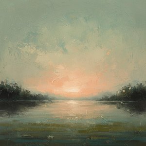 Ätherische Dämmerung Über Stillen Wassern: Eine Einzigartige Impasto-studie In Türkis Und Pfirsich — Christian Noiret, Zeitgenössische Abstraktion
