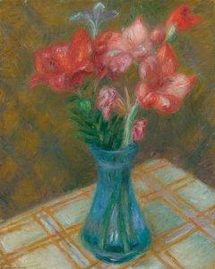 Gladiolas In Green Glass Vase — William James Glackens