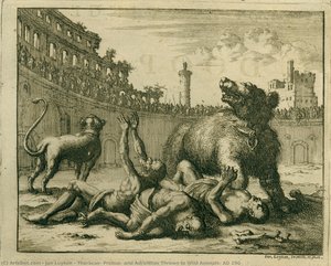 Tharacus, Probus, And Adronicus Thrown To Wild Animals, Ad 290 — Jan Luyken