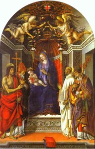 Madonna Y Niño En Su Trono Con San Juan Bautista, San Víctor, San Bernardo Y San Zenobio — Filippino Lippi, Alto Renacimiento