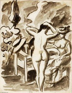 Two Female Figures In Garden — Carl Newman