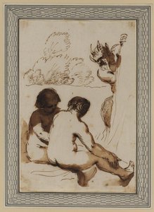 Two Nymphs And A Satyr — Guercino