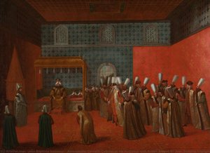 Ambassador Cornelis Calkoen at his Audience with Sultan Ahmed III, Jean Baptiste Vanmour, c. 1727 - c. 1730