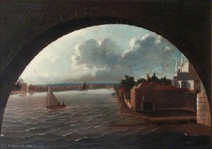A View of the Thames at Westminster, Seen through an Arch of the Bridge