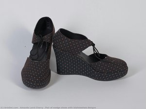 Pair Of Wedge Shoes With Isishweshwe Designs — Amanda Laird Cherry
