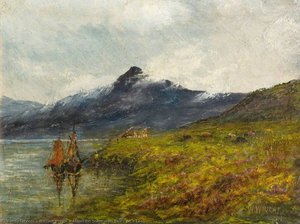 Mountain Scene With Boats On A Loch — William Wright