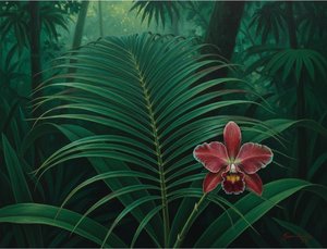 Crimson Solitude In The Emerald Understory — Guillaume Rolland, Luminism