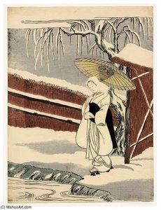 Beauty Under An Umbrella In The Snow — Suzuki Harunobu