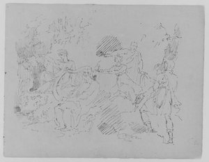 Composition With Five Figures In Natural Setting, Two Male, Three Female, With A Lyre — Thomas Sully
