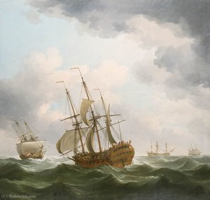 East Indiamen In A Gale — Charles Brooking