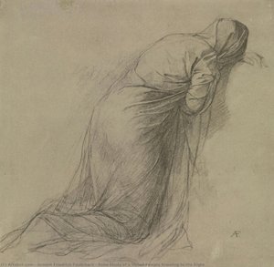 Estudio De Túnica De Una Mujer Velada Arrodillada Hacia La Derecha — Anselm Friedrich Feuerbach