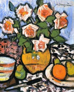 Still LIfe with Roses, Fruit and Knife